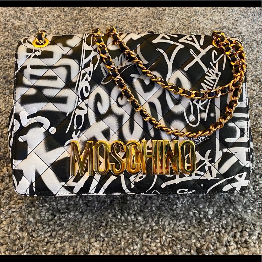 MOSCHINO Black & White Graffiti Shoulder Bag RARE